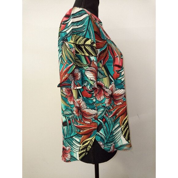 Loft Green Red Floral Blouse Size Small Petite - Picture 4 of 6